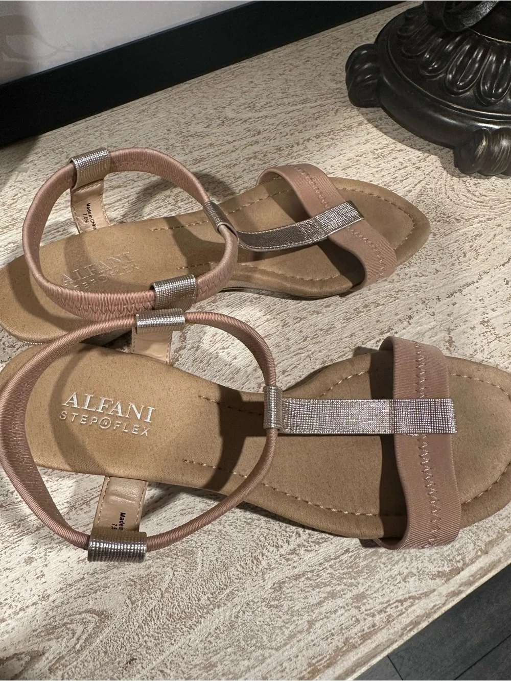 Alfani Step Flex Comfort Wedge Sandals Blush Taupe Stretch Size 7.5M